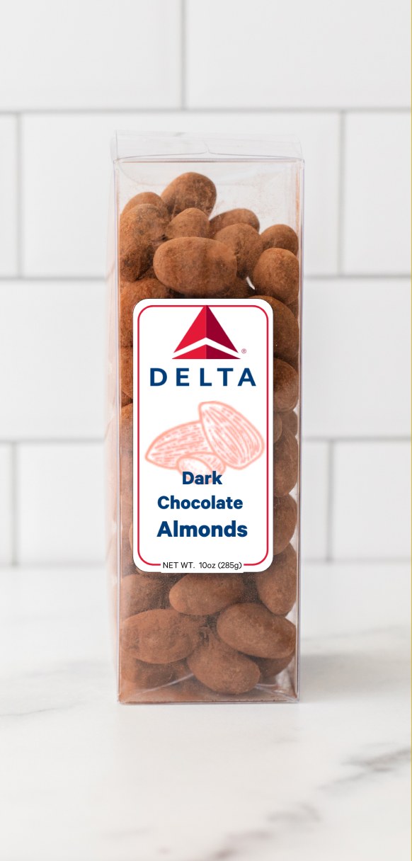 Delta-branded box of dark chocolate almonds