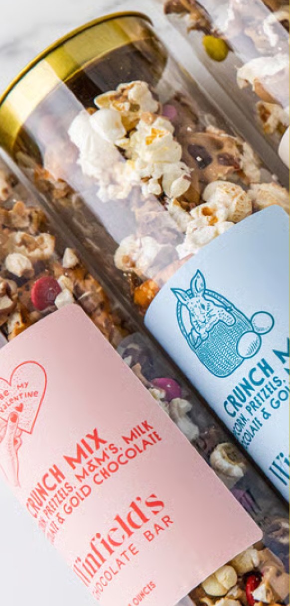 Holiday crunch mix tubes with printed sleeves