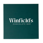 Closed dark green Winfield's Chocolate Bar truffle box lid